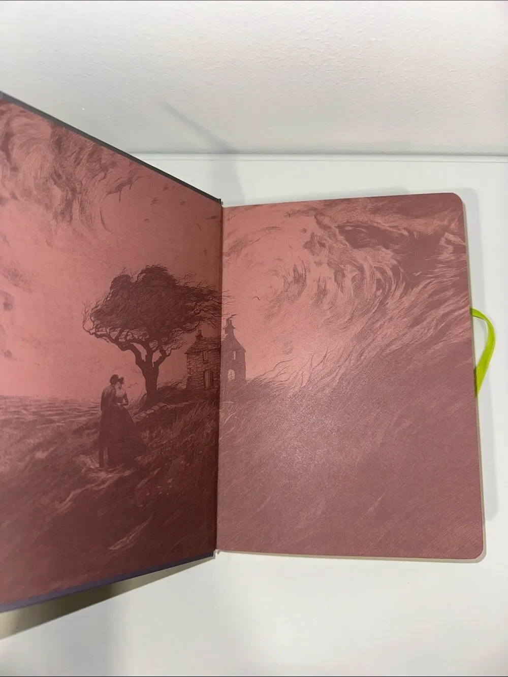 WUTHERING HEIGHTS JOURNAL GREEN gold foil lettering neon green elastic band.